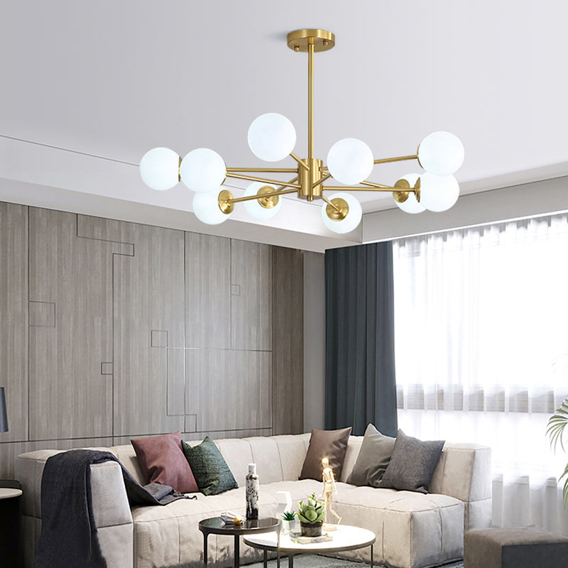 Ivory Glass Postmodern Chandelier With Gold Burst Design For Living Room