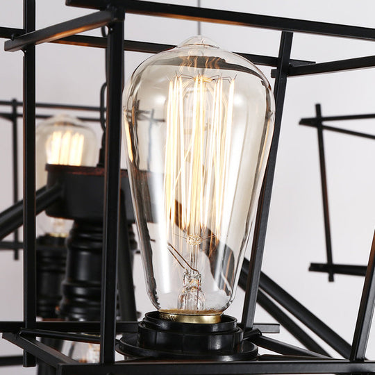 Industrial Black Iron Multi-Light Cage Pendant Chandelier For Restaurants