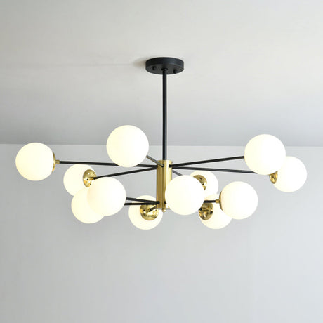 Modern Sputnik Pendant Light: Black-Gold Glass Chandelier For Living Room