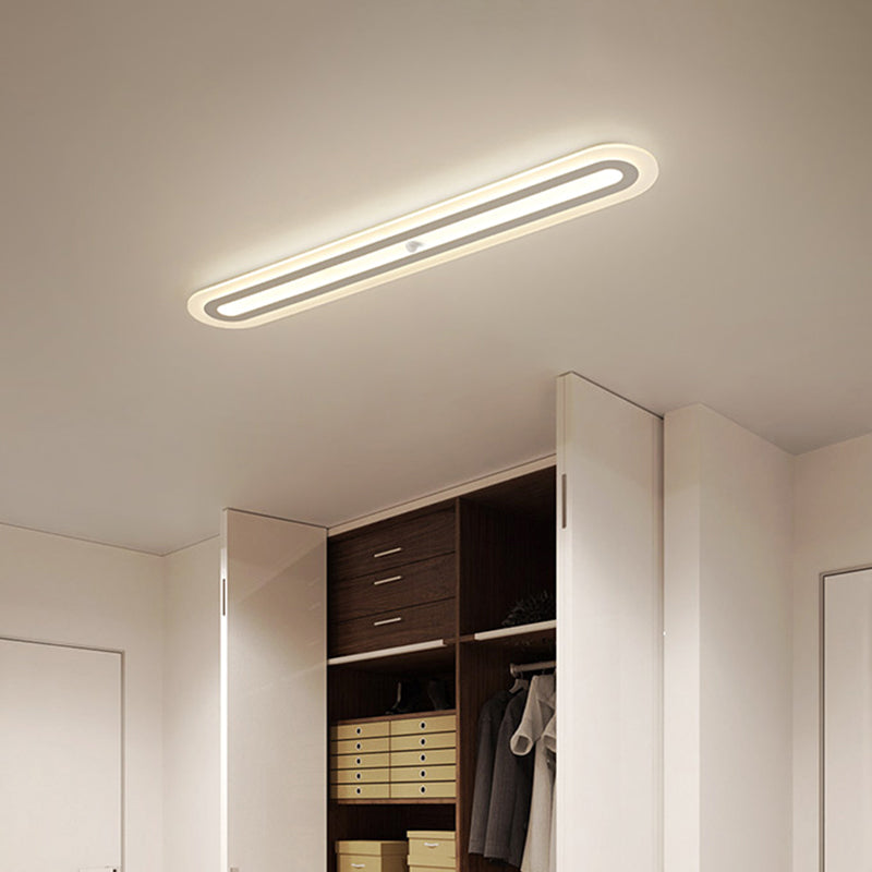 White Oblong Led Ceiling Light - Simple Style & Acrylic Flush - Mount For Hallways