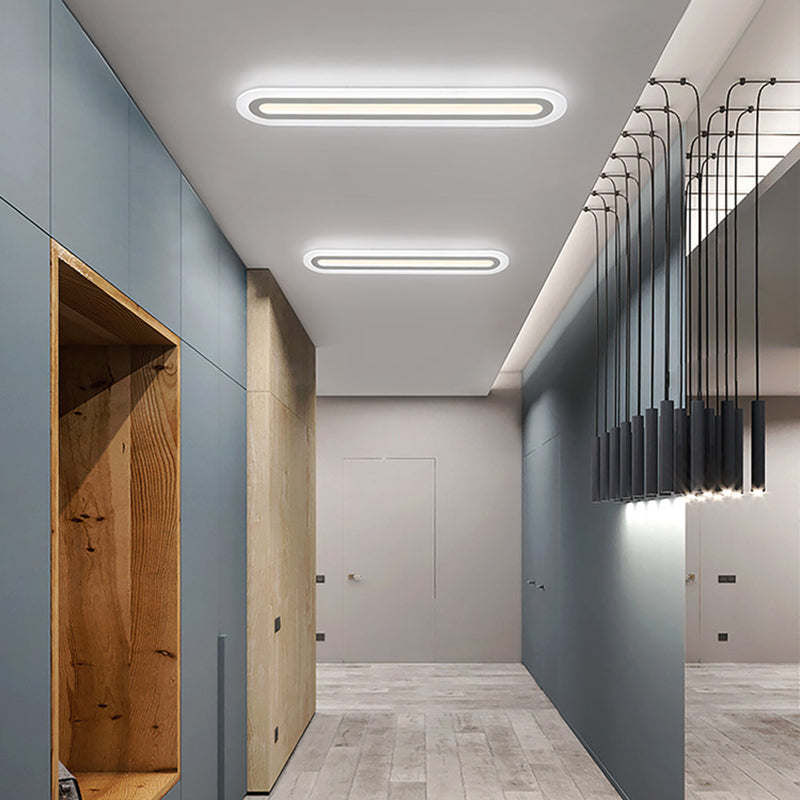 White Oblong Led Ceiling Light - Simple Style & Acrylic Flush-Mount For Hallways / 16