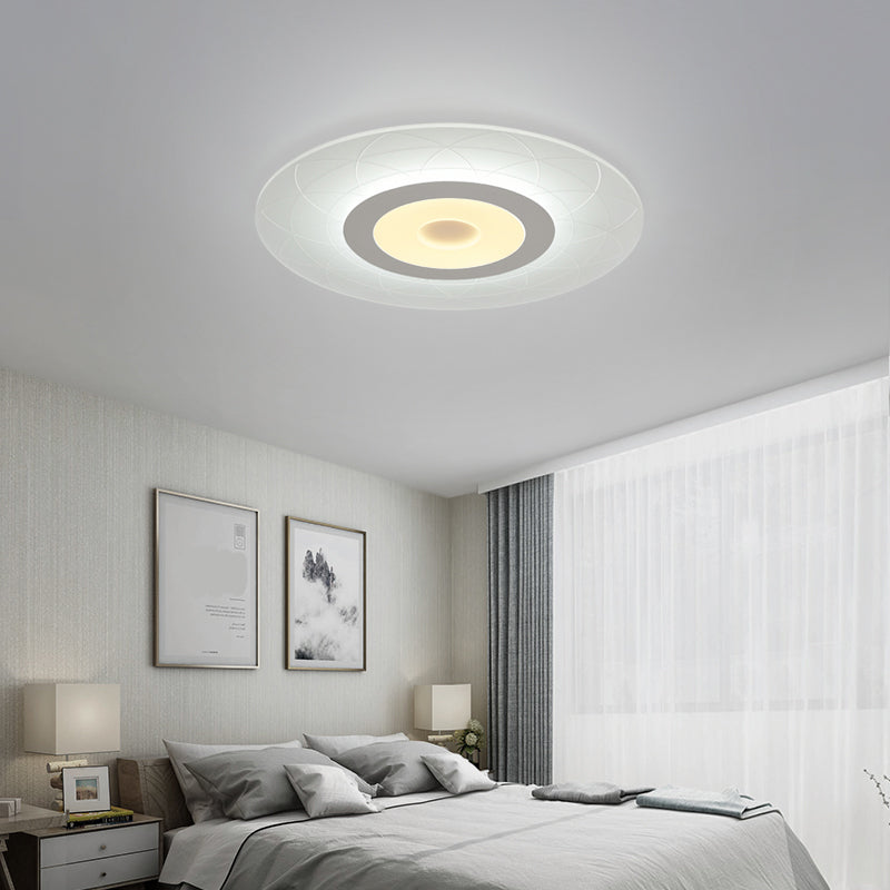 Ultrathin Flush Ceiling Light With Floral Pattern - Led Acrylic Fixture White