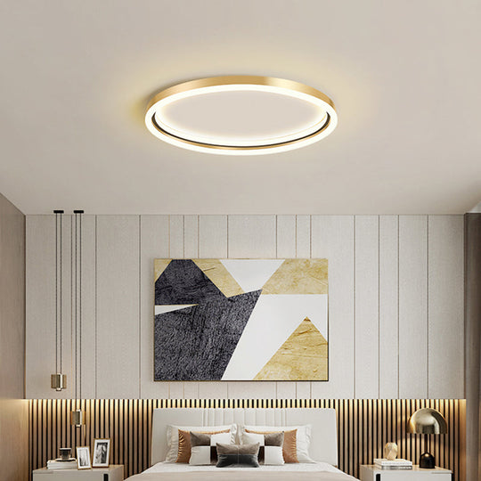 Lampe à encastrer LED dorée pour chambre à coucher - Plafonnier à anneau en aluminium Simplicity