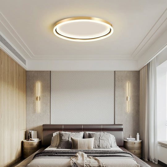 Lampe à encastrer LED dorée pour chambre à coucher - Plafonnier à anneau en aluminium Simplicity