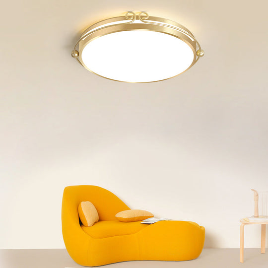 Gold Finish Flush Mount Led Ceiling Lamp With Swirl Decor