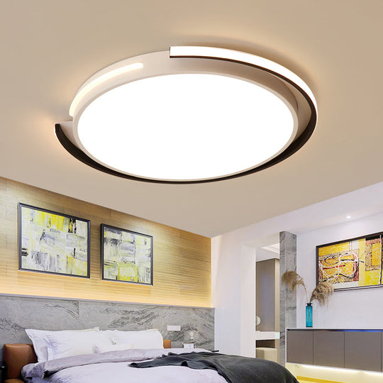 Modern Led Flush Mount Lamp: Black & White Round Ceiling Light With Acrylic Shade