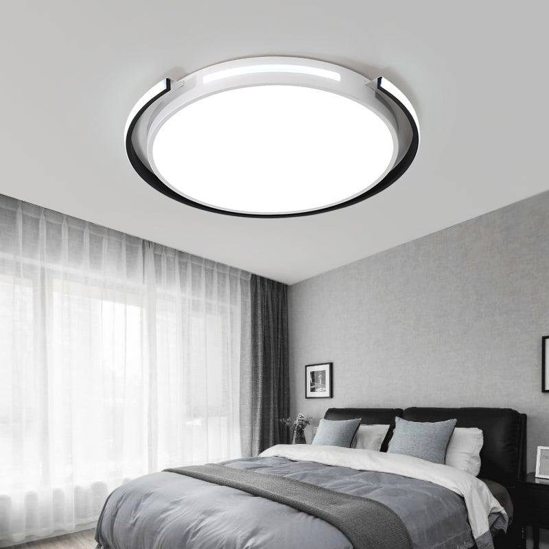Modern Led Flush Mount Lamp: Black & White Round Ceiling Light With Acrylic Shade