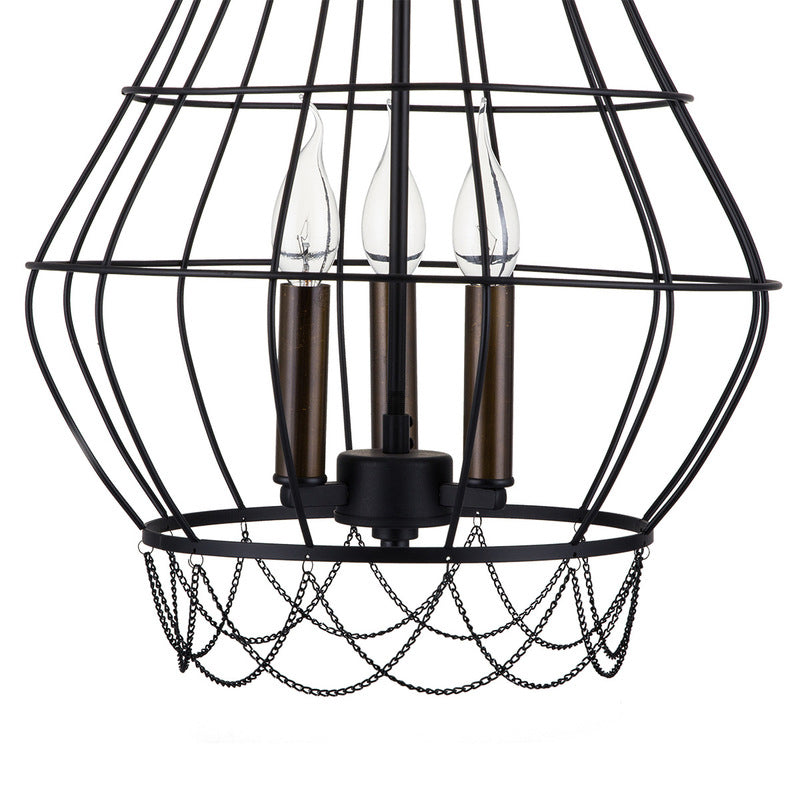 Industrial Metal Wire Guard Drop Light With 3 Black Finish Pendant Lights - Stylish Balcony Lamp