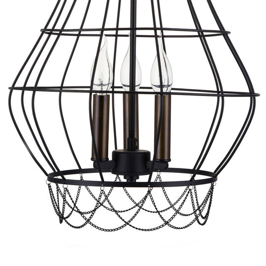 Industrial Metal Wire Guard Drop Light With 3 Black Finish Pendant Lights - Stylish Balcony Lamp