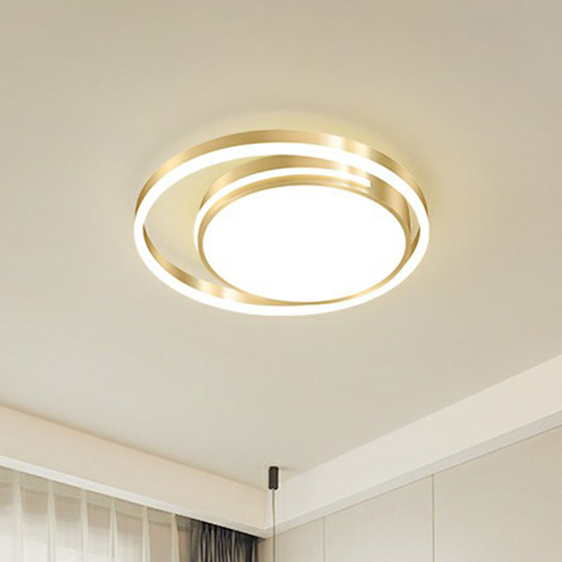 Gold Minimalist Circular Flush Mount Light For Bedroom Ceiling With Acrylic Cover / 16’ Warm
