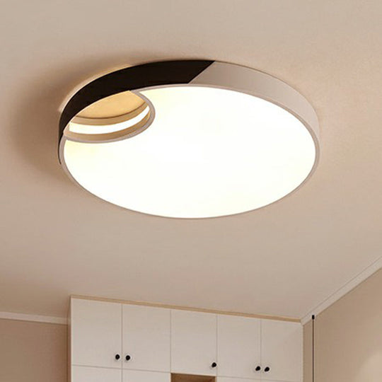 Round Led Ceiling Mounted Light: Modern Nordic Metal Bedroom Flush Fixture In Black - White
