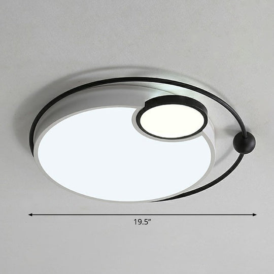 Round Led Ceiling Mounted Light: Modern Nordic Metal Bedroom Flush Fixture In Black-White / Oval