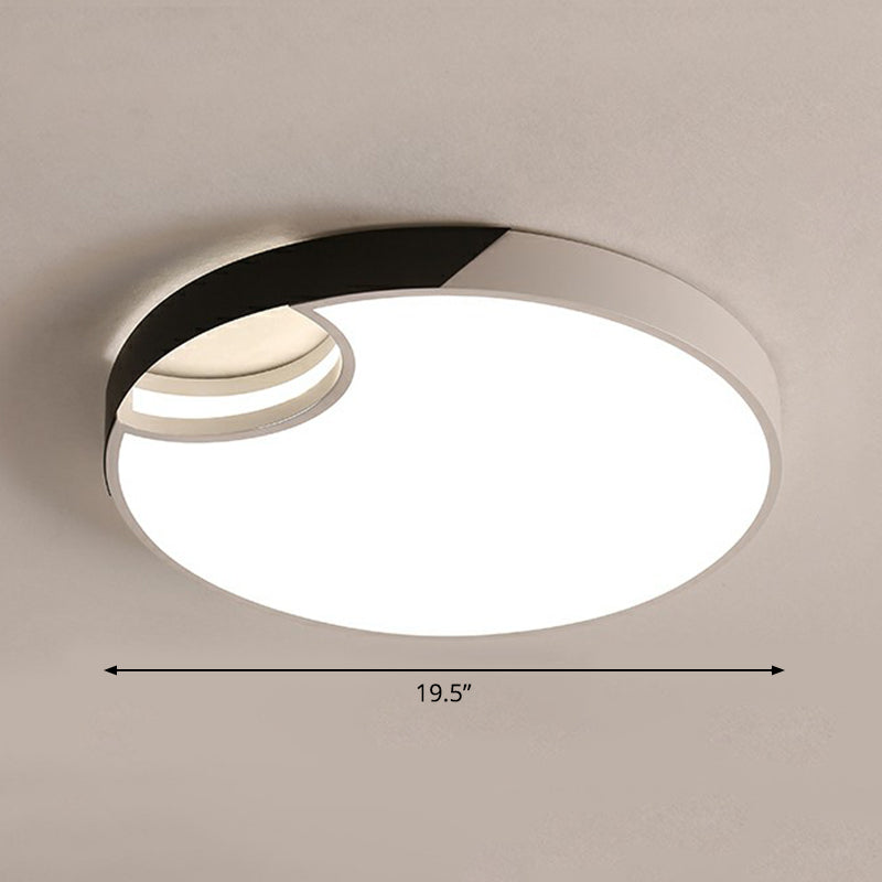 Round Led Ceiling Mounted Light: Modern Nordic Metal Bedroom Flush Fixture In Black-White / Canopy