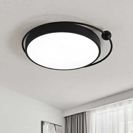 Round Led Ceiling Mounted Light: Modern Nordic Metal Bedroom Flush Fixture In Black-White