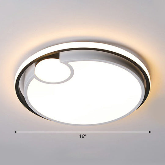 Round Led Ceiling Mounted Light: Modern Nordic Metal Bedroom Flush Fixture In Black-White / Double
