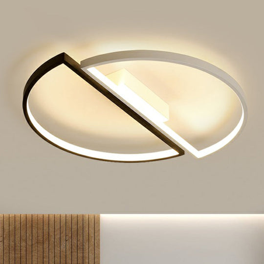 Minimalistic Black And White Led Semi - Circle Flush Mount Ceiling Light With Aluminum Finish Black
