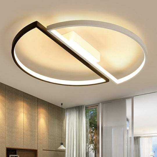 Minimalistic Black And White Led Semi - Circle Flush Mount Ceiling Light With Aluminum Finish