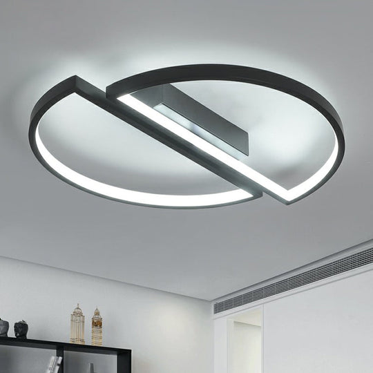 Minimalistic Black And White Led Semi-Circle Flush Mount Ceiling Light With Aluminum Finish