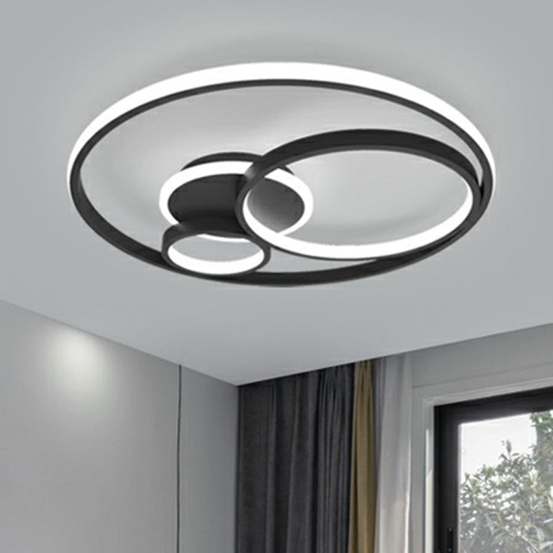 Sleek Black Acrylic Ring Led Flush Mount Ceiling Light For Bedrooms