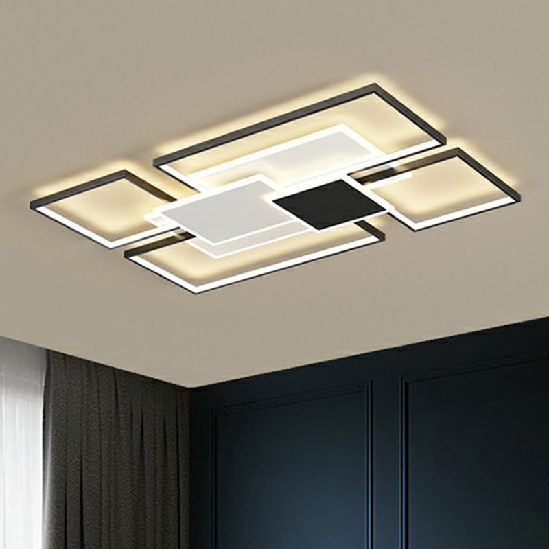 Modern Metal Frame Flush-Mount Led Ceiling Lamp For Living Room - Minimalistic Design Black / 39