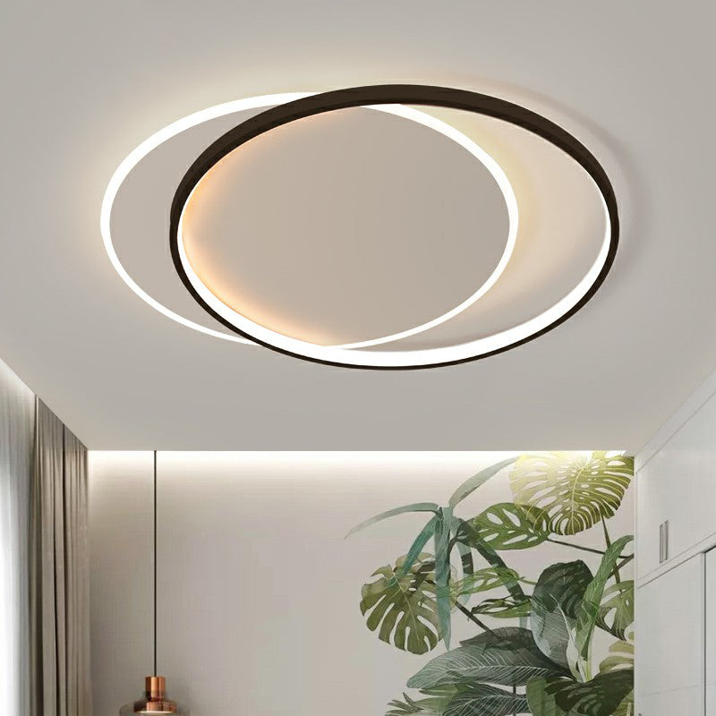 Simplicity Led Ceiling Mount Lamp - Black-White Flush Light Fixture With Acrylic Shade