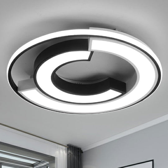 Nordic Black C Shaped Metal Led Flushmount Ceiling Light For Bedroom / 16’ White