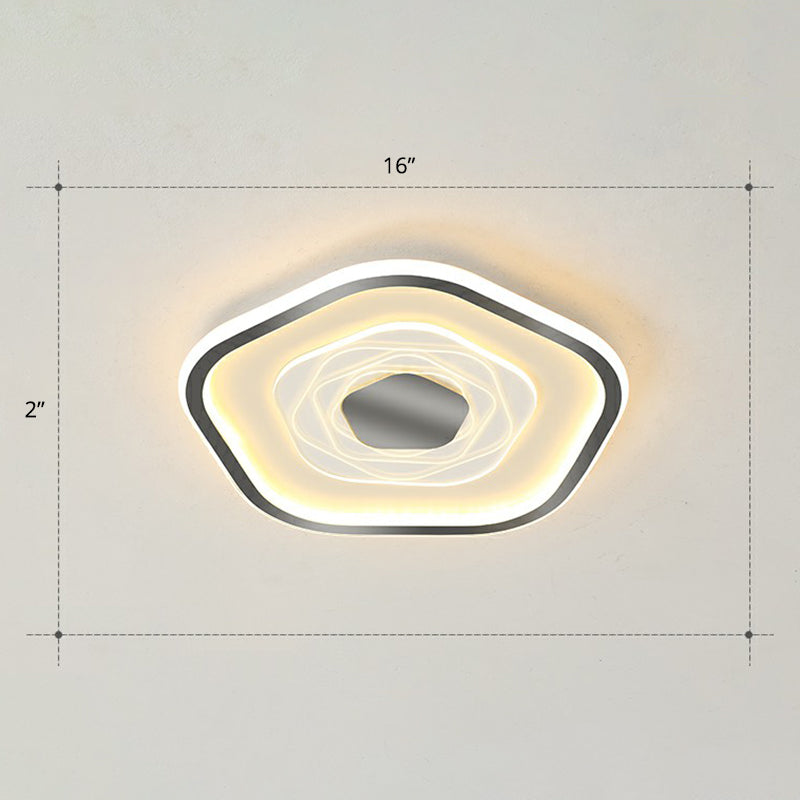 Minimalist Metal Led Flush Ceiling Light - Pentagonal Bedroom Fixture Black / 16’ Warm