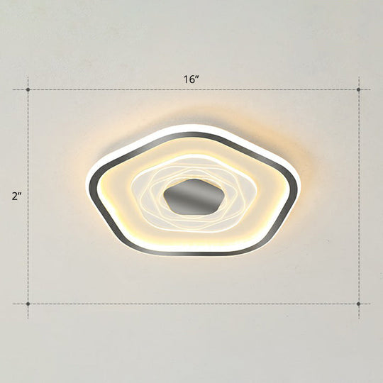 Minimalist Metal Led Flush Ceiling Light - Pentagonal Bedroom Fixture Black / 16 Warm