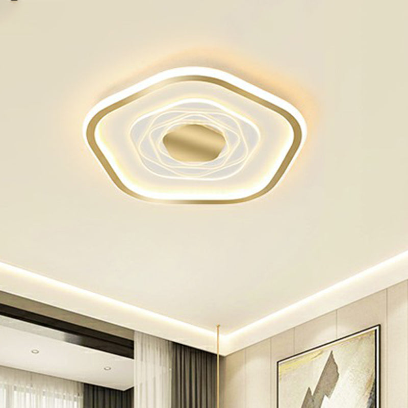 Minimalist Metal Led Flush Ceiling Light - Pentagonal Bedroom Fixture