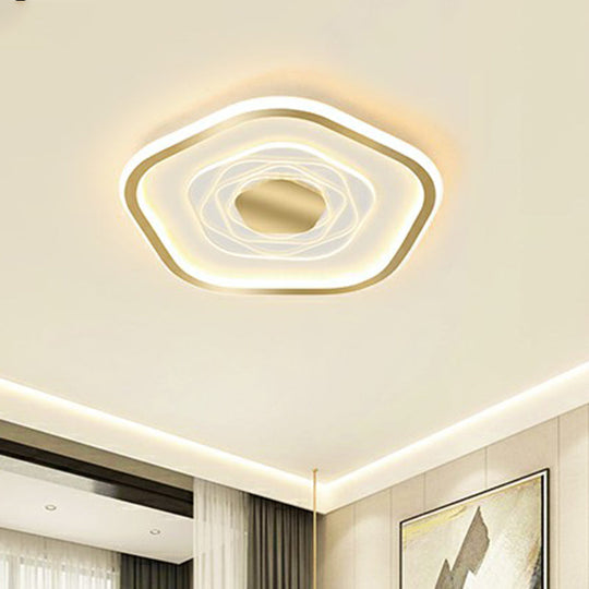 Minimalist Metal Led Flush Ceiling Light - Pentagonal Bedroom Fixture