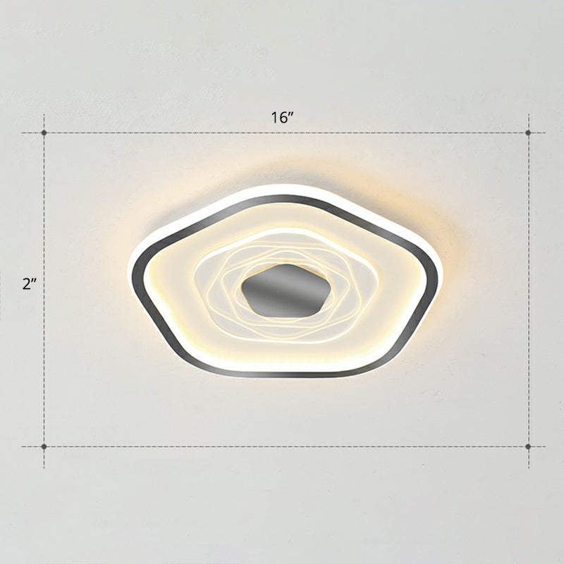 Minimalist Metal Led Flush Ceiling Light - Pentagonal Bedroom Fixture Black / 16’ Remote Control