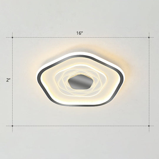 Minimalist Metal Led Flush Ceiling Light - Pentagonal Bedroom Fixture Black / 16 Remote Control