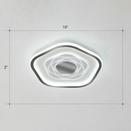 Minimalist Metal Led Flush Ceiling Light - Pentagonal Bedroom Fixture Black / 16 White