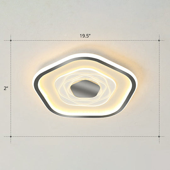 Minimalist Metal Led Flush Ceiling Light - Pentagonal Bedroom Fixture Black / 19.5 Warm