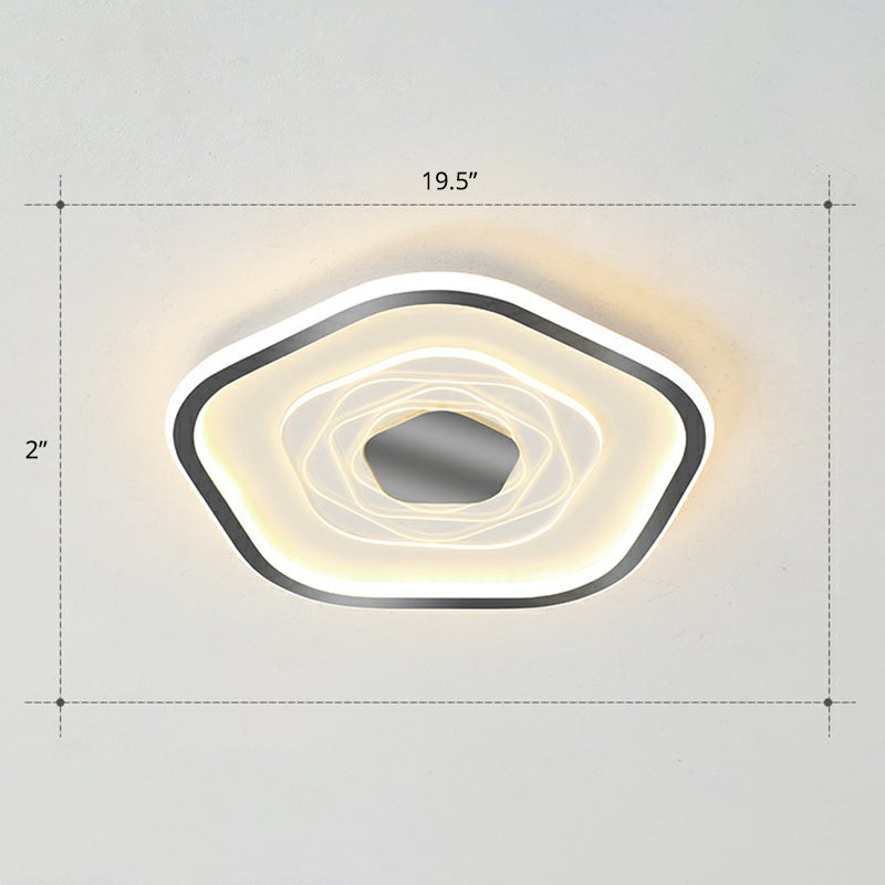 Minimalist Metal Led Flush Ceiling Light - Pentagonal Bedroom Fixture Black / 19.5’ Remote