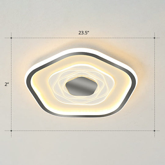 Minimalist Metal Led Flush Ceiling Light - Pentagonal Bedroom Fixture Black / 23.5’ Warm