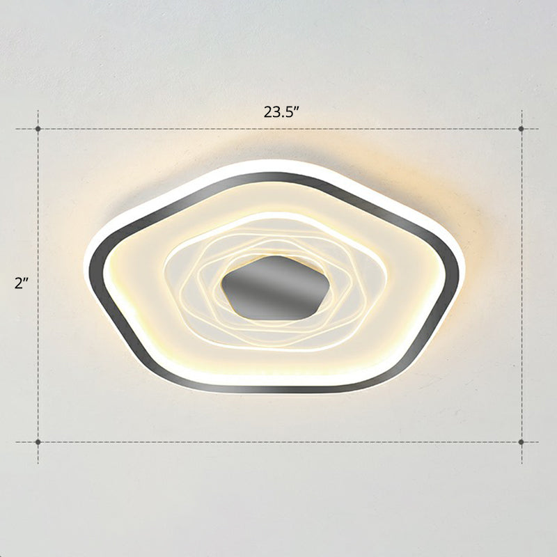 Minimalist Metal Led Flush Ceiling Light - Pentagonal Bedroom Fixture Black / 23.5 Third Gear