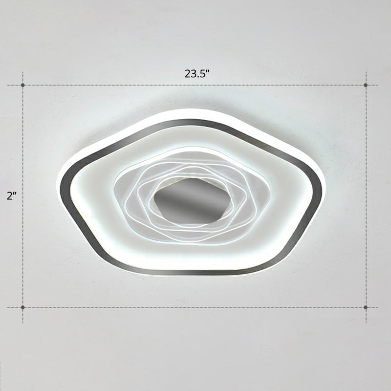 Minimalist Metal Led Flush Ceiling Light - Pentagonal Bedroom Fixture Black / 23.5 White