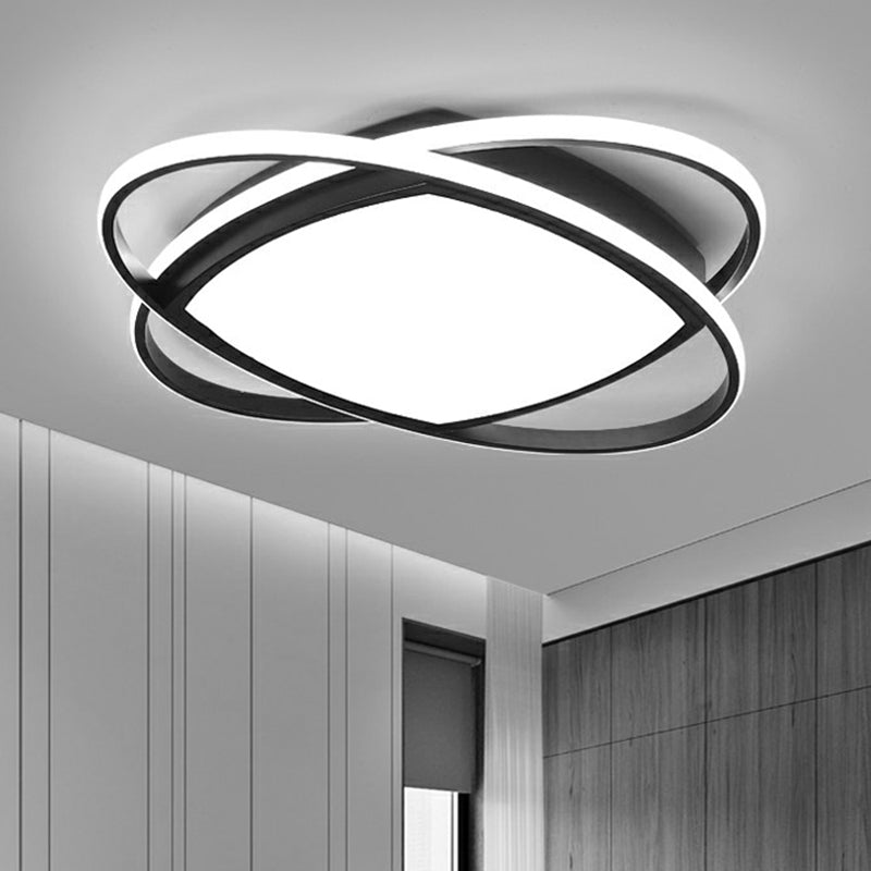 Sleek Black Oval Led Ceiling Lamp For Bedroom - Simplicity Acrylic Flush Mount Light / 19.5’ White