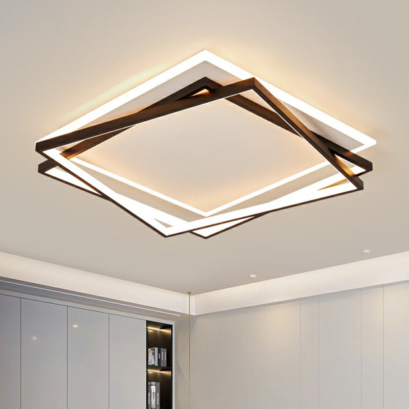 Minimalist Acrylic Led Flush Mount Light: Stacked Square Design In Black For Bedroom / 18
