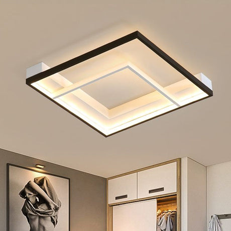 Minimalist Led Ceiling Mount Lamp - Square Aluminum Black And White Flush Mounted Light For Bedroom