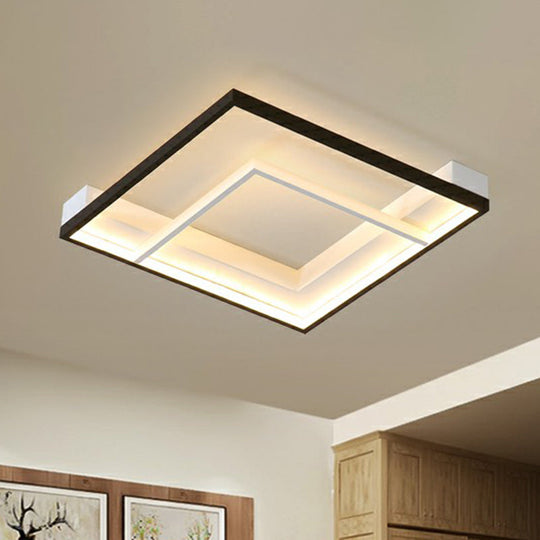 Minimalist Led Ceiling Mount Lamp - Square Aluminum Black And White Flush Mounted Light For Bedroom