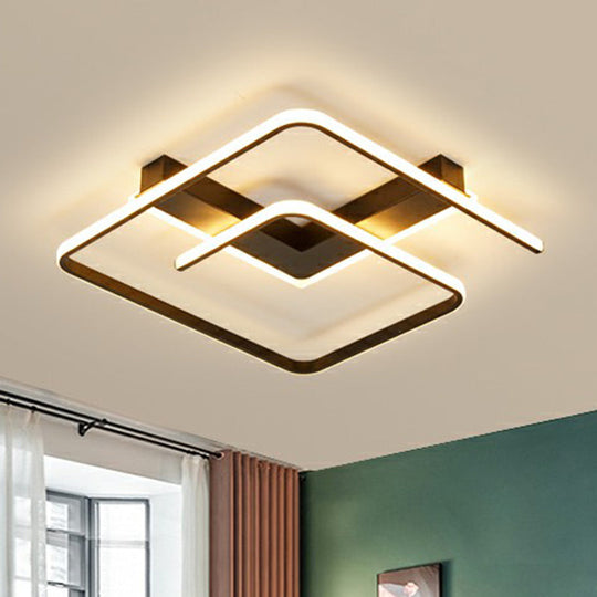 Modern Black Led Flush Ceiling Light For Bedroom - Square Shape With Sleek Metal Design