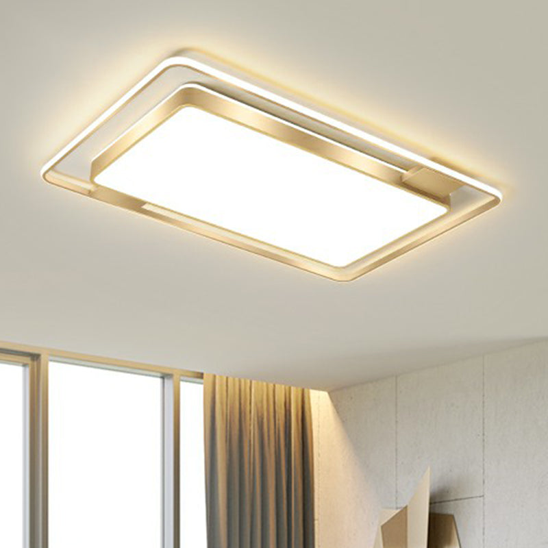 Minimalistic Led Metal Flush Mount Ceiling Light With Recessed Diffuser - Golden Rectangular Design