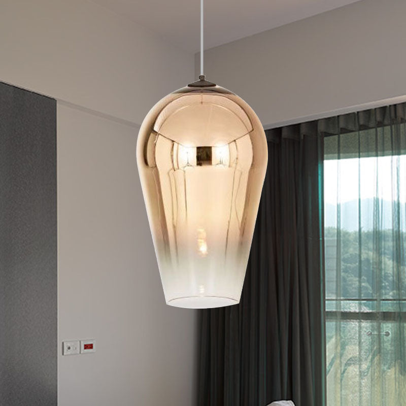 7/8’ Wide Cannon Pendant Light - Modern Glass 1 Chrome/Gold/Rose Gold Hanging Fixture / 7’
