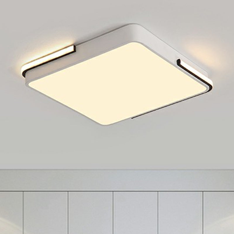 Geometric Led Ceiling Light In White - Nordic Metal Flush Fixture For Living Room / 18’ Square Plate