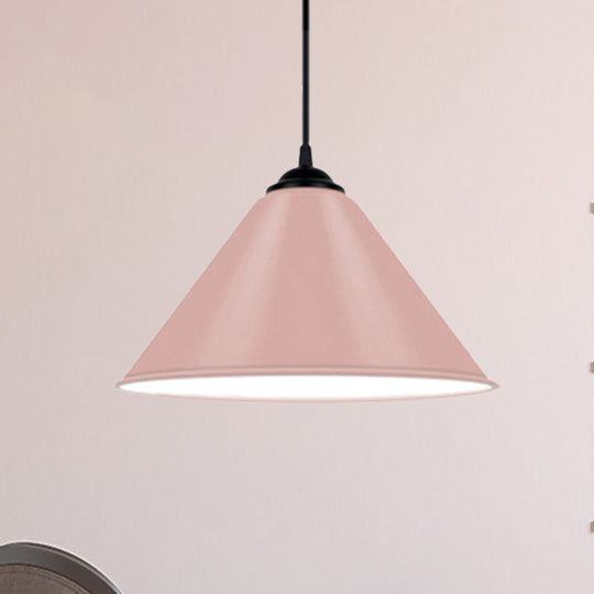 Modern Metal Cone Hanging Light - 1 Pink/Yellow/Green Pendant 12/14/16 Diameter Pink / 12