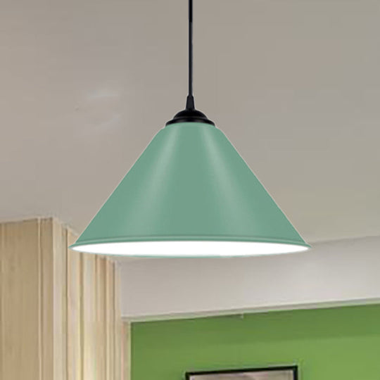 Modern Metal Cone Hanging Light 1-Light Pink/Yellow/Green Pendant 12’/14’/16’ Dia Green / 12’