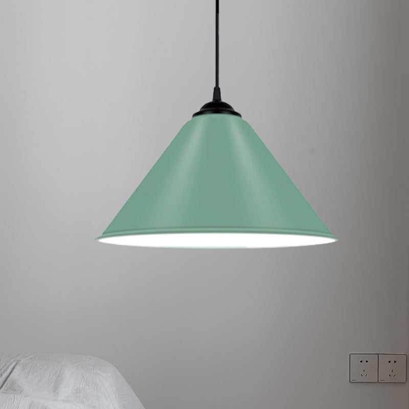 Modern Metal Cone Hanging Light 1-Light Pink/Yellow/Green Pendant 12’/14’/16’ Dia