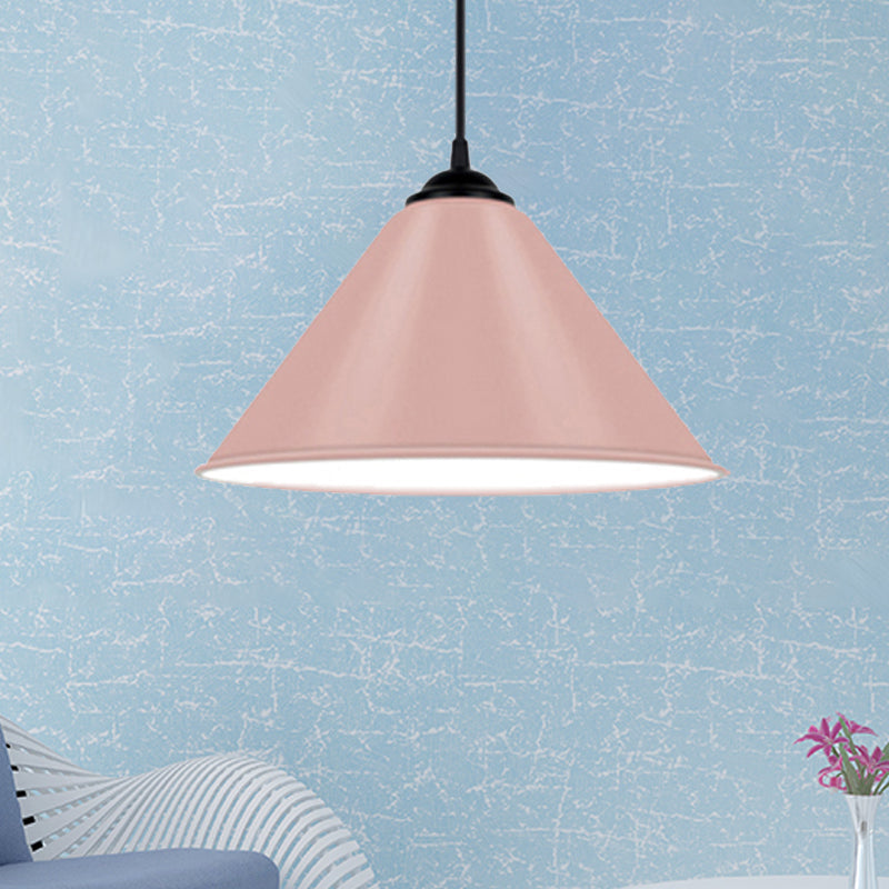 Modern Metal Cone Hanging Light - 1 Pink/Yellow/Green Pendant 12/14/16 Diameter